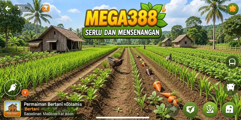 Tampilan antarmuka MEGA388 saat bertani yang menarik dan interaktif.
