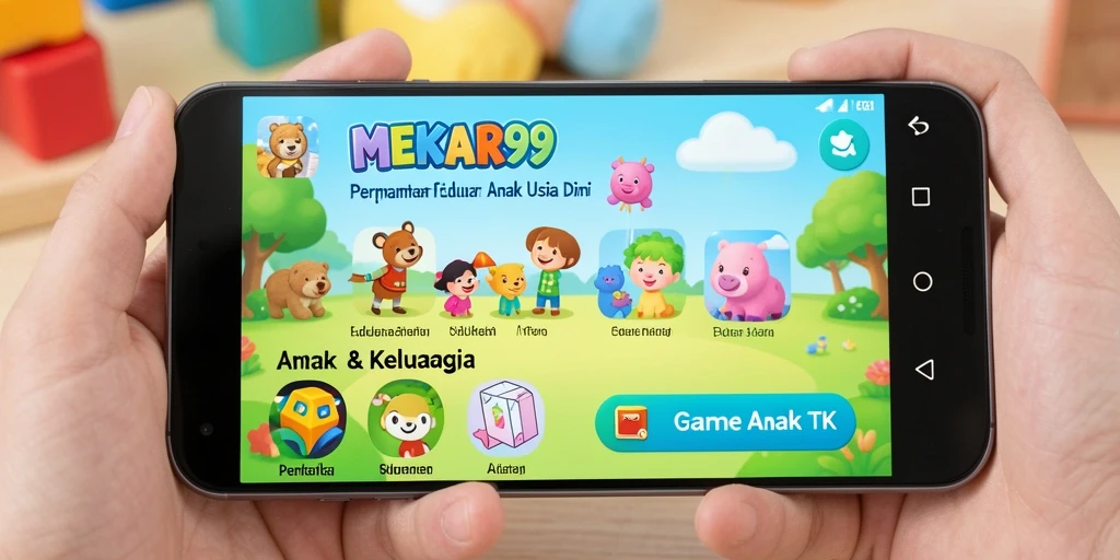 Antarmuka menarik permainan edukatif MEKAR99 untuk anak-anak.